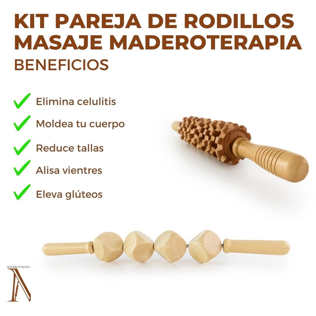 Kit di 2 rulli da massaggio per Wood Therapy | Massaggiatori anticellulite | Maderoterapia Addome | Massaggiatore Legno | Terapia Corpo Legno | Massaggiatore Anti-Cellulite
