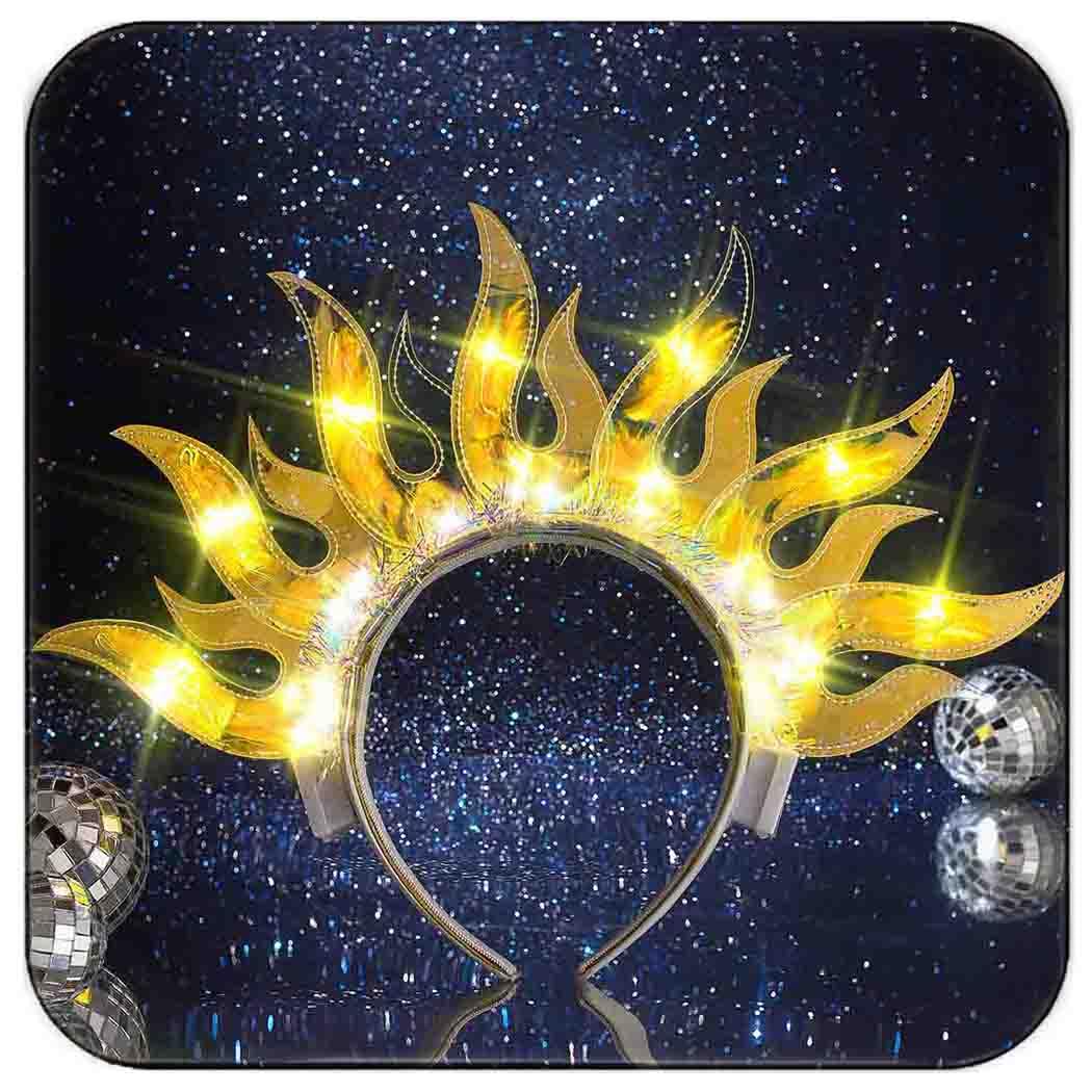 Light Up Sun Headband LED Fire Headbands Flame Hair Accessories for Women