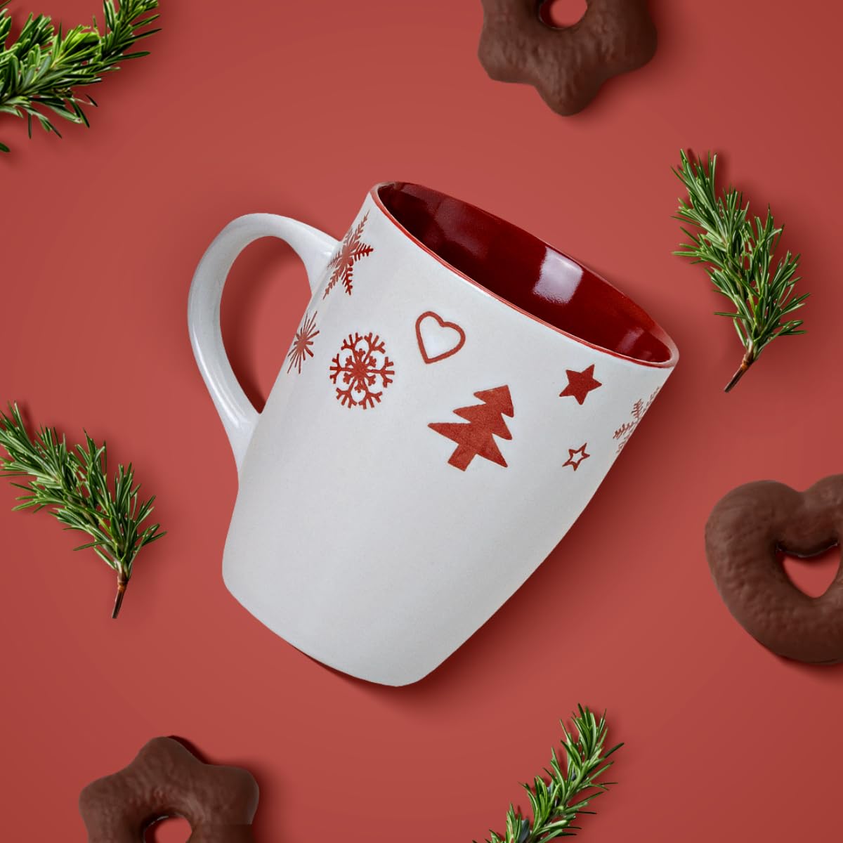 Tassen 36er Set Xmas in rot und weiß - Keramik Kaffeebecher als Weihnachtstassen in 10 cm - Klassische Kaffeetassen für Weihnachten spülmaschinenfest und mikrowellengeeignet
