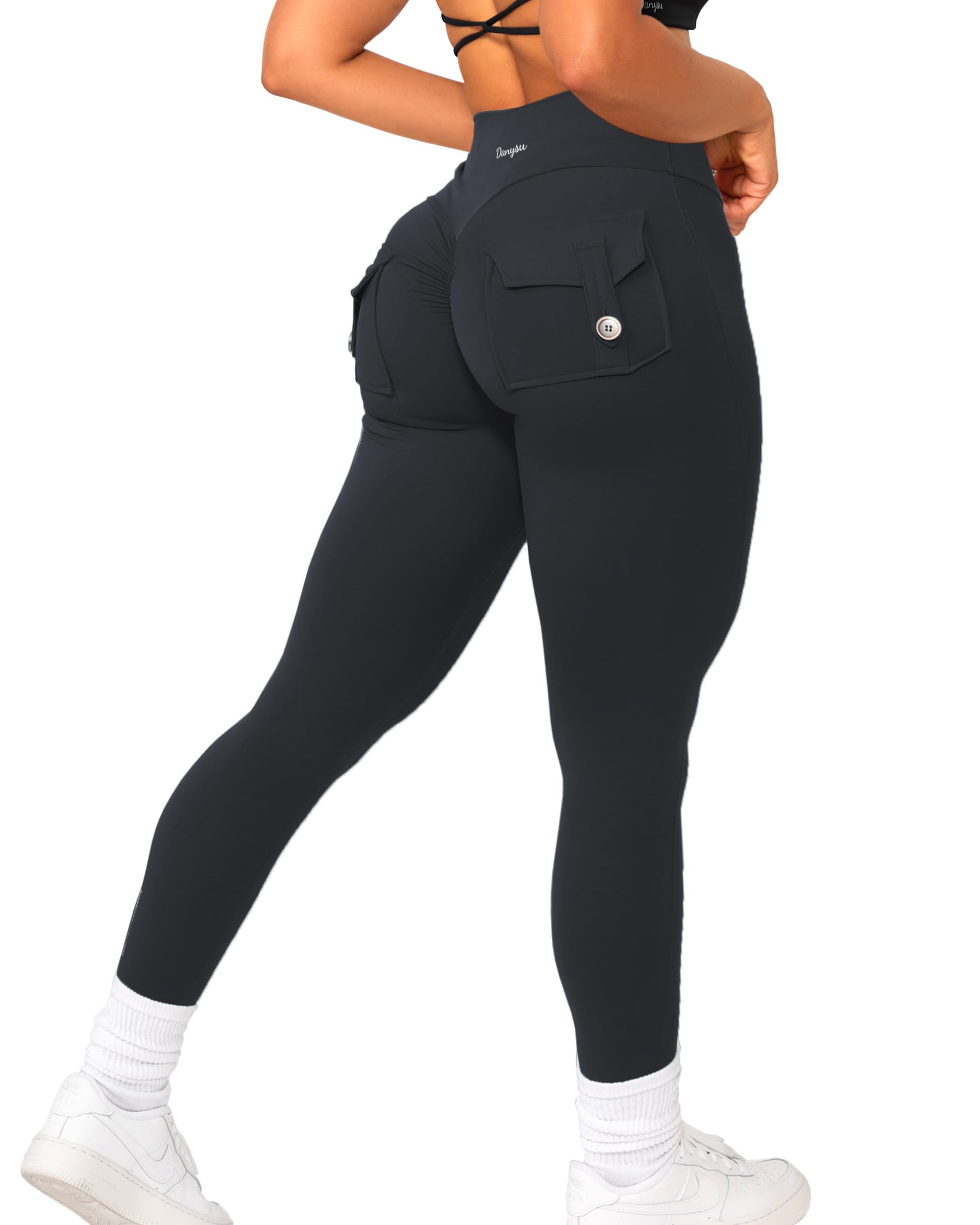 DanysuCargo Leggings for Women with Pockets V Waist Butt Lifting Workout Gym Leggin Soft