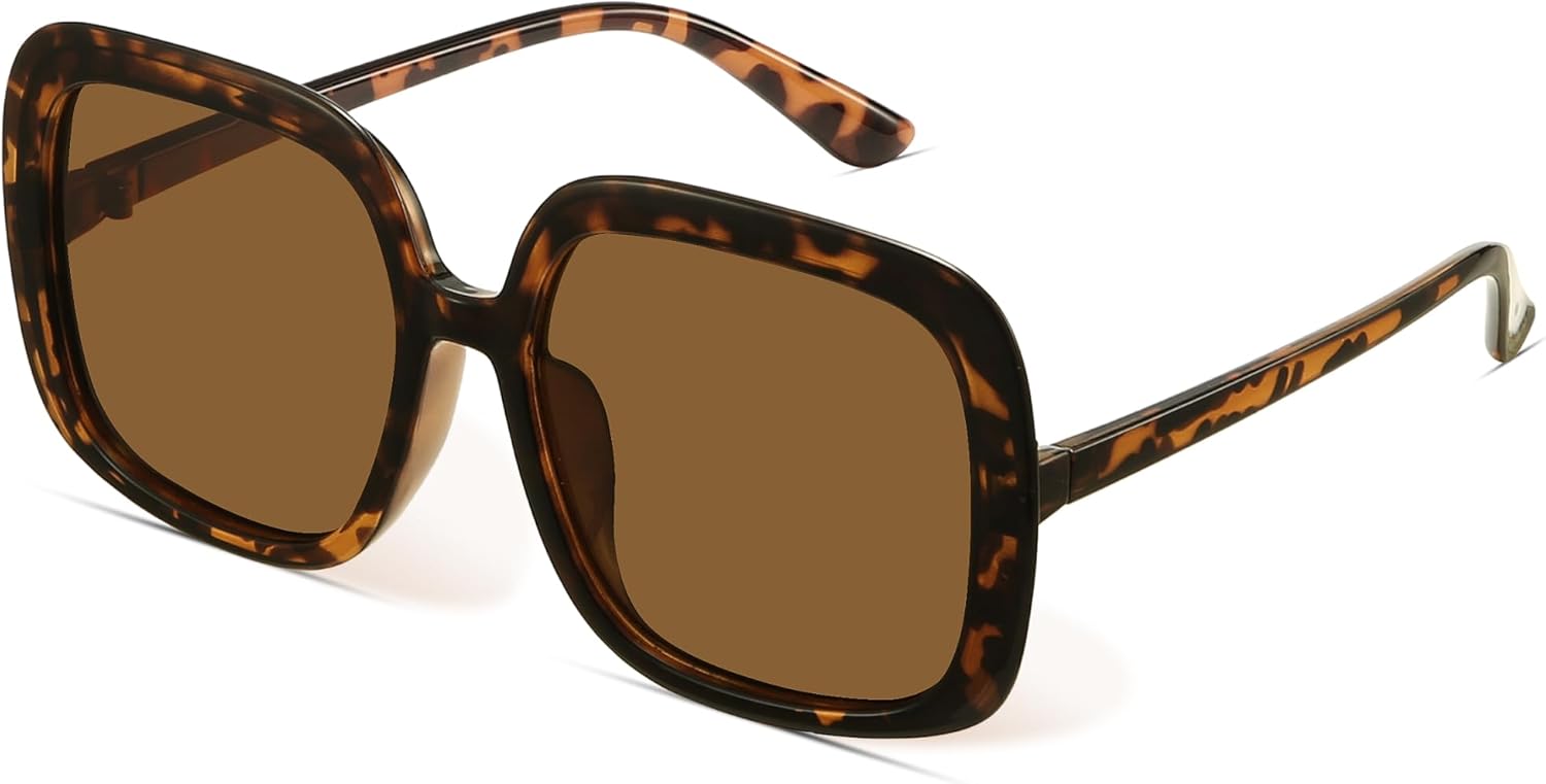 miyya Oversized Polarized Sunglasses Women, Trendy Retro Sun Glasses for Women 2025, Oversized Shades Amber Tortoise/Light Brown Polarized