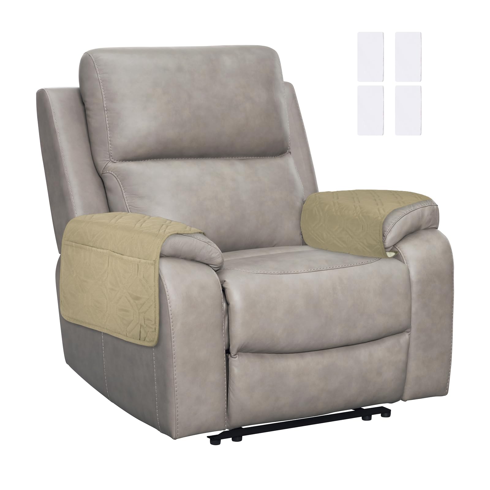 sourcing map 2Pcs Sofa Armrest Covers, Armchair Covers with Side Storage Pocket Waterproof Recliner Chair Protector Anti-Slip Couch Arm Headrest Furniture Protect for Home Living Room, Camel