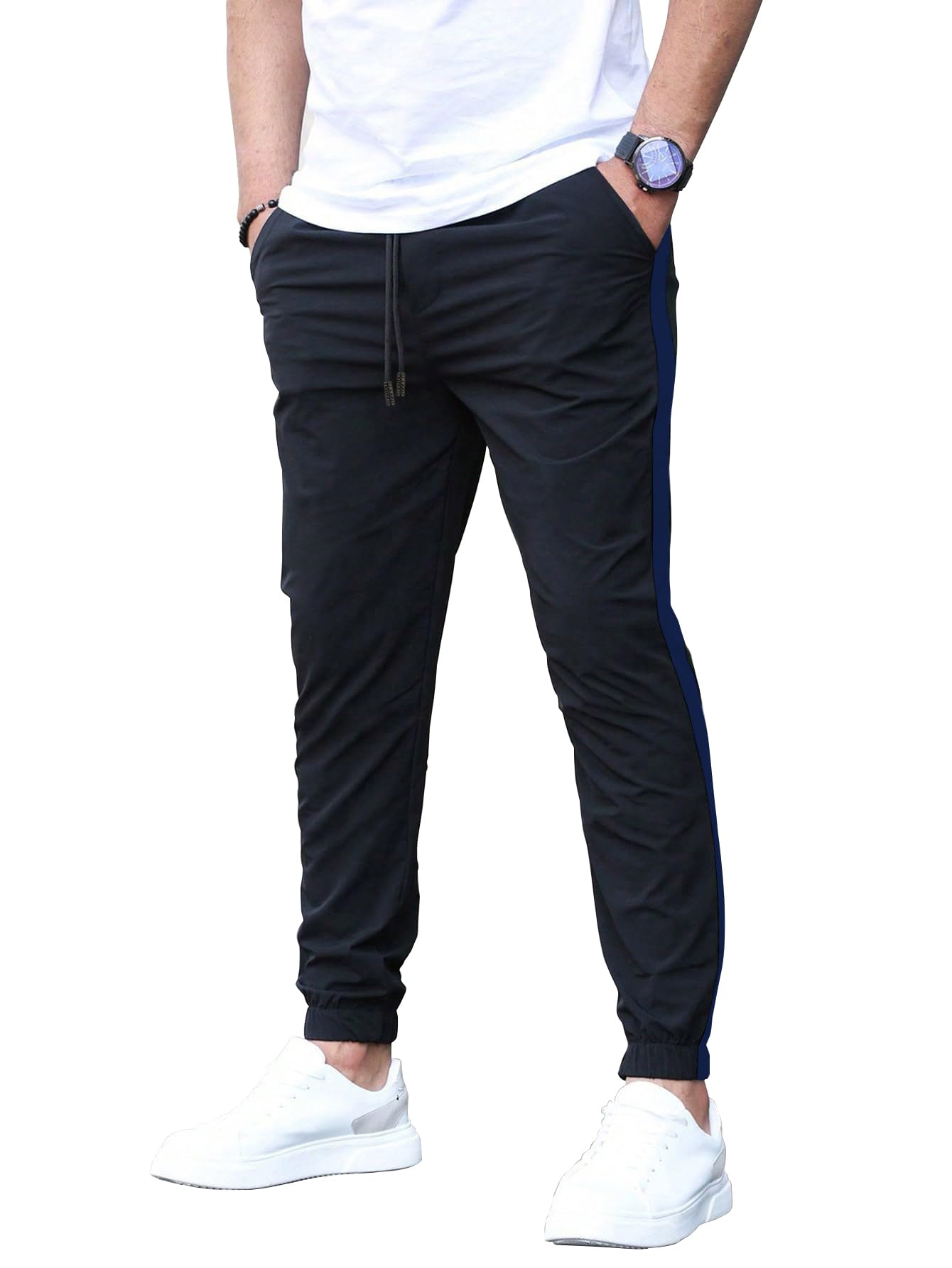 shasmi Men's Athletic Jogger Black and Chikku Casual Contrast Side Color Block Patchwork Drawstring Waist Track Pant with Slit Pockets, Minimalist & Fashionable (Track 177)-picture-52