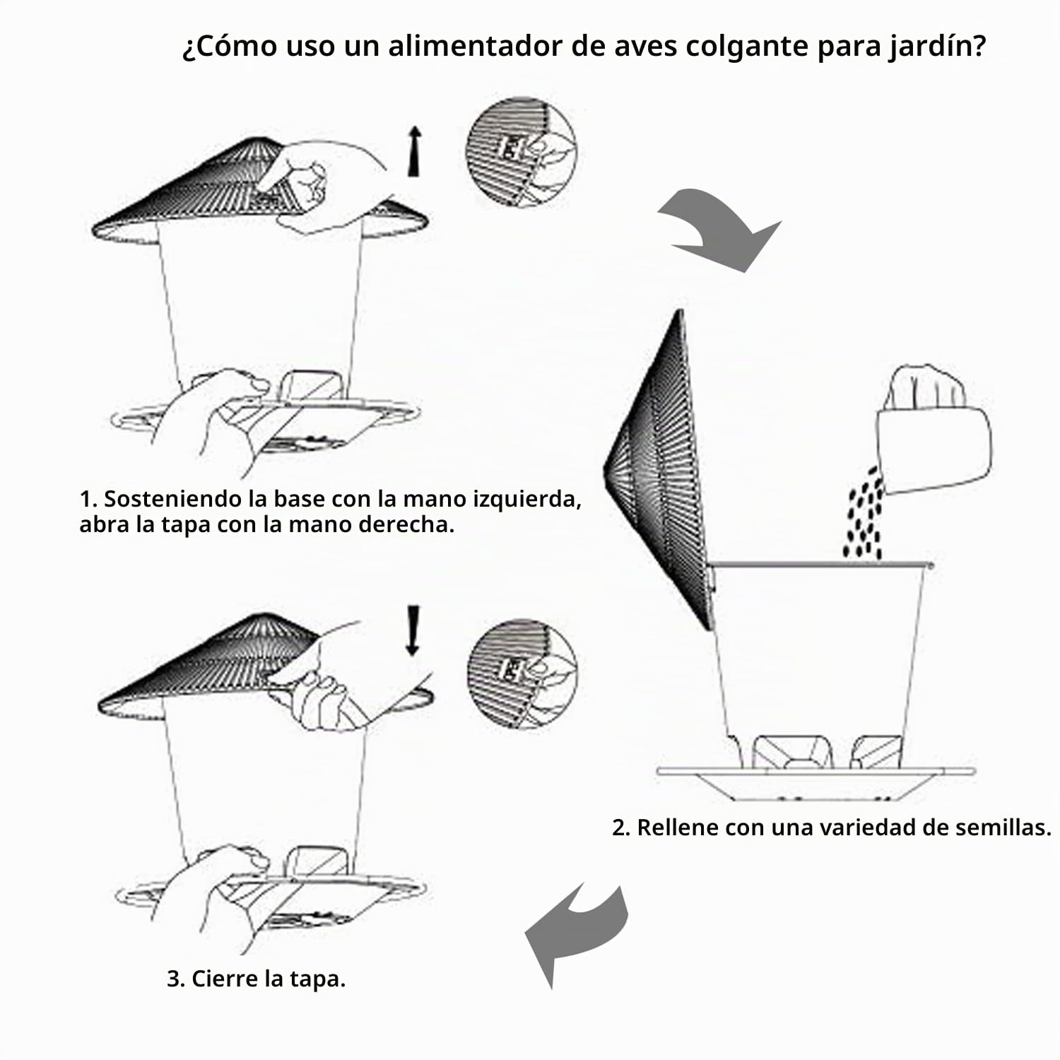 Comedero Pajaros Exterior, Colgante Comedero para Pájaros, TOOSOAR Pajarera Colgante, Dispensador de Semillas para Pájaros de Exterior, Gris