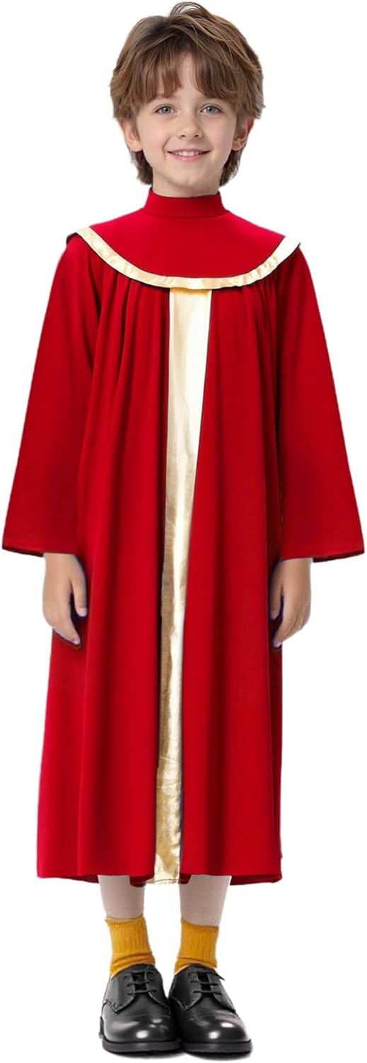 iEFiEL Kids Boys Girls Choir Robe Metallic Long Sleeve Baptism Graduation Gown Praise Dance Dress Halloween Judge Dress Up