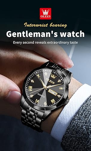 Miniatura 8 de OLEVS - Reloj de pulsera para hombre, de acero inoxidable, analógico, de cuarzo, con fecha, de fácil lectura, con diamantes, impermeable, elegante,