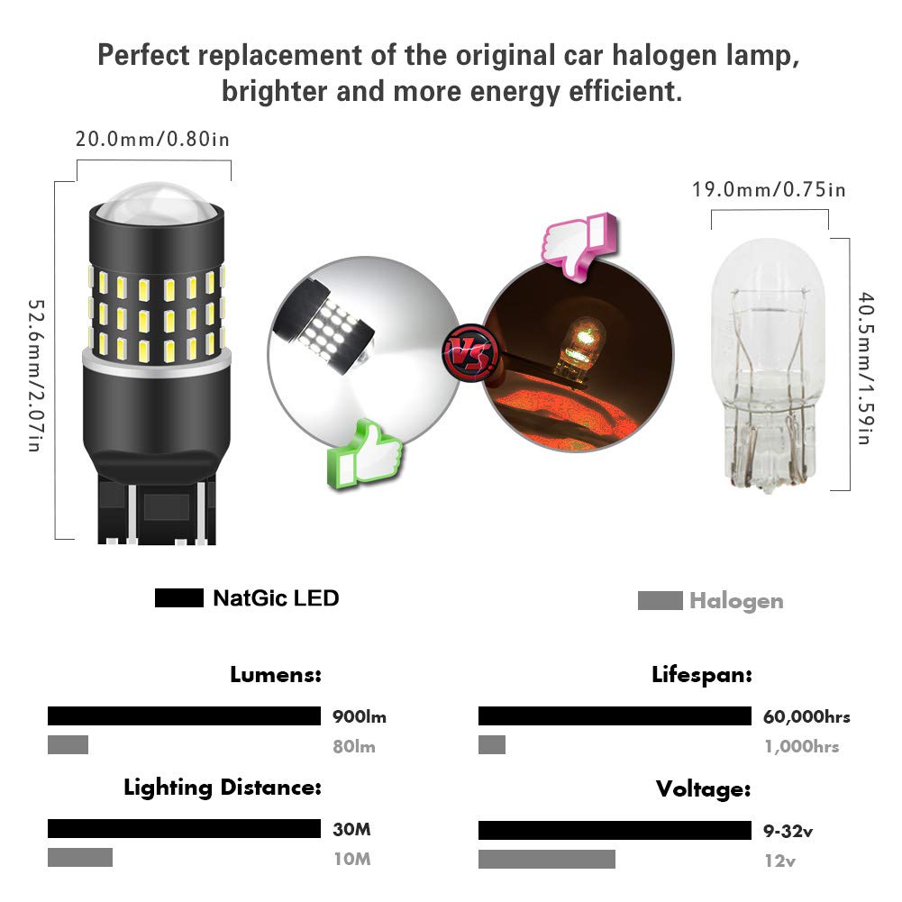 7443 7440 w21/5w 7440NA Bombillas Chipsets 3014SMD 54-EX con proyector de lentes para luces traseras Luces de freno, rojo 12-24 V (paquete de 2)
