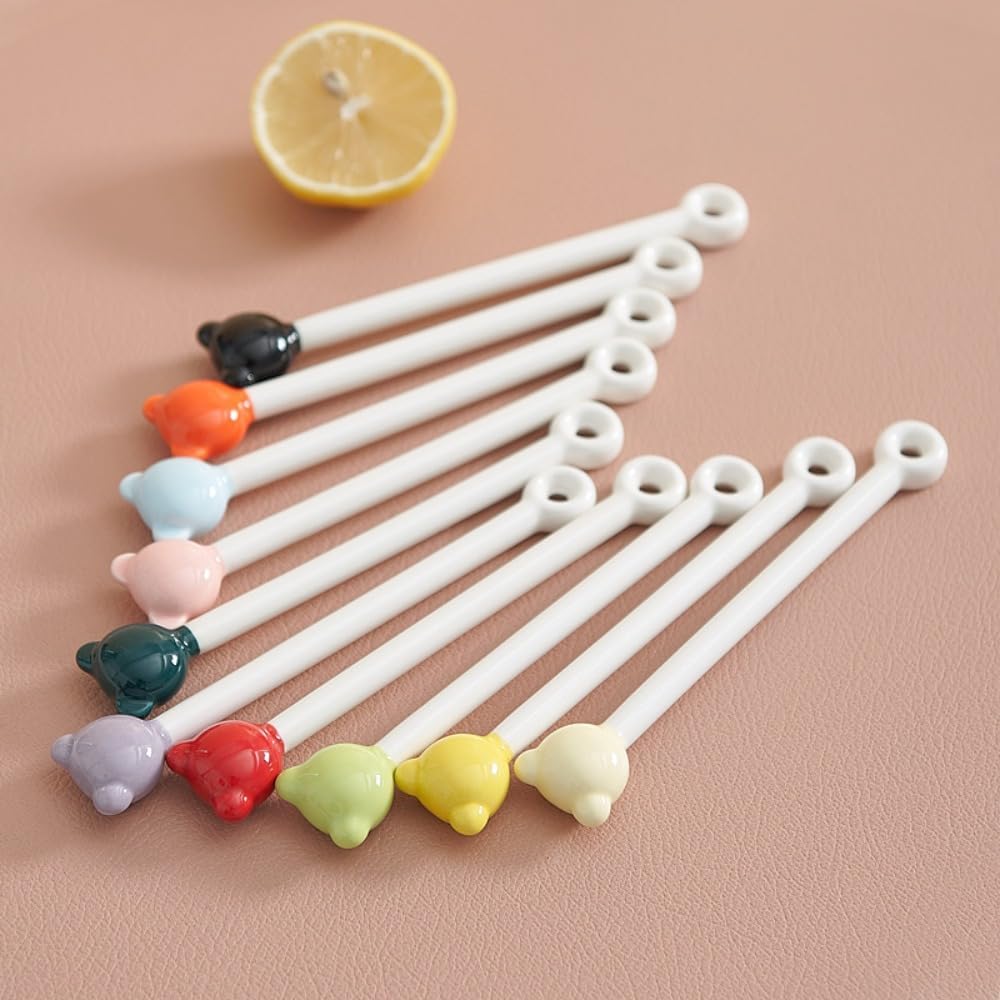 (10 Pieces) Ceramic Stirring Rods High Temperature Resistant Juice Coffee Underglaze Color Spoon