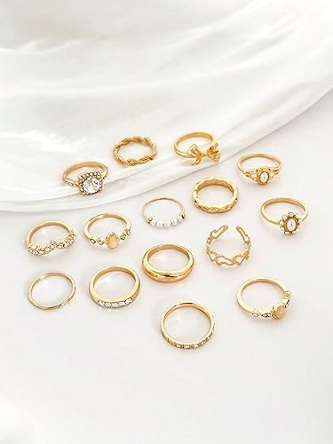 Miniatura 4 de Juego de anillos apilables con lazo de estilo bohemio, 15 piezas, joyería de moda para mujer, regalo para fiestas de vacaciones, uso diario