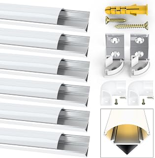 Jirvyuk Led Aluminum Profile, 6 Pack 1m/3.3ft V Shape LED Channel, Led Diffuser, Aluminum Extrusion for LED Strip Lights with Cover indoor, End Caps and Metal Mounting Clips (Milky White)