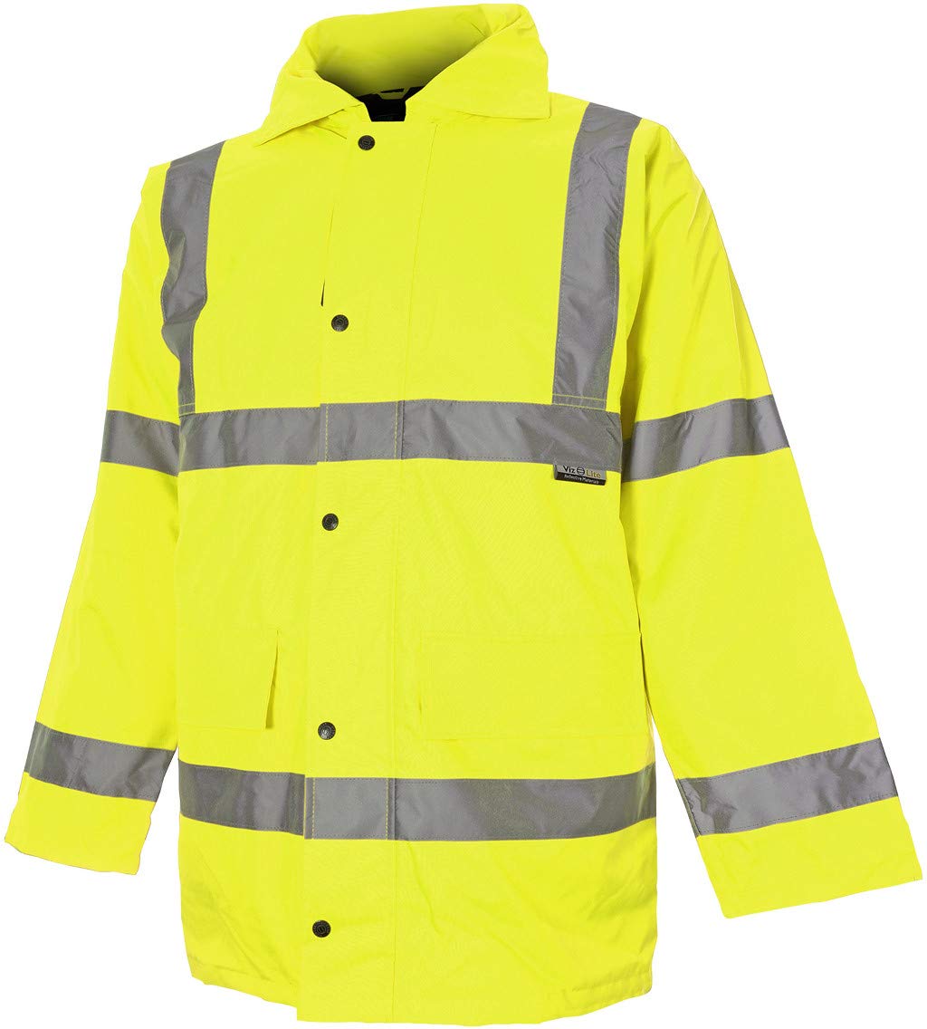 VIZWEAR Hi Viz Vis Waterproof Parka Jacket Mens Hooded Coat High Visibility Workwear Safety 2 Tone