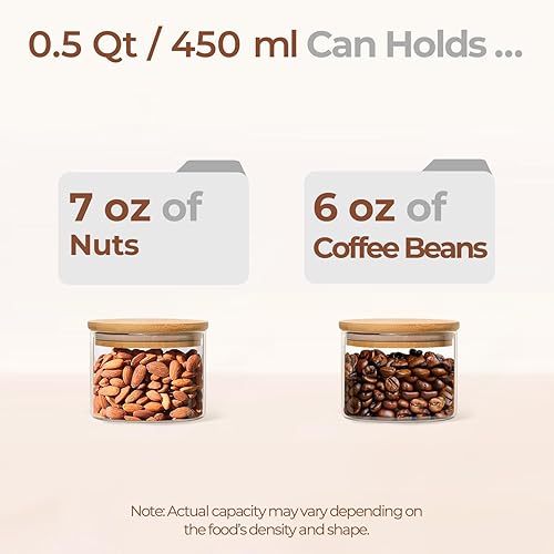 Miniatura 3 de ComSaf Juego de 6 tarros de vidrio para almacenamiento de alimentos de 15 onzas, recipientes de almacenamiento de vidrio transparente con tapas,