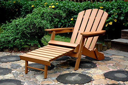 Merry Garden Faux Wood Folding Adirondack Chair with Pullout Ottoman, Outdoor, Garden, Lawn, Deck Chair - Thumbnail 4