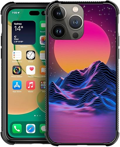 CARLOCA Funda compatible con iPhone 15 Pro, fundas Synthwave con patrón retro de paisaje morado para iPhone 15 Pro, ultra protección, a prueba de disponible en Yaxa Peru