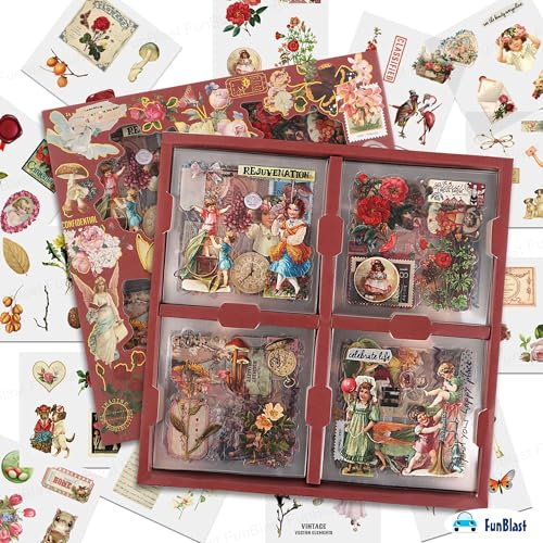 Image of FunBlast Self Adhesive 640Pcs /100 Sheets, Vintage Nature Stickers, Retro Decorative Sticker's for Scrapbook, Sticker's for Project, Japanese Style Sticker Set, Journals, Scrapbooking (Multicolor) (B)