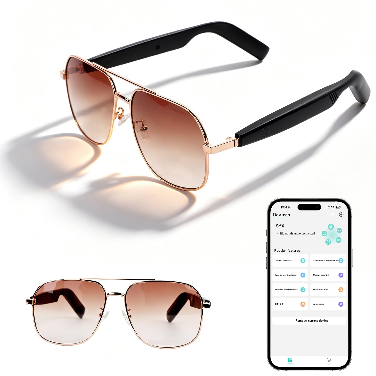 AI Smart Glasses with Bluetooth 5.4 for Men Women AI Voice Assistant UV
