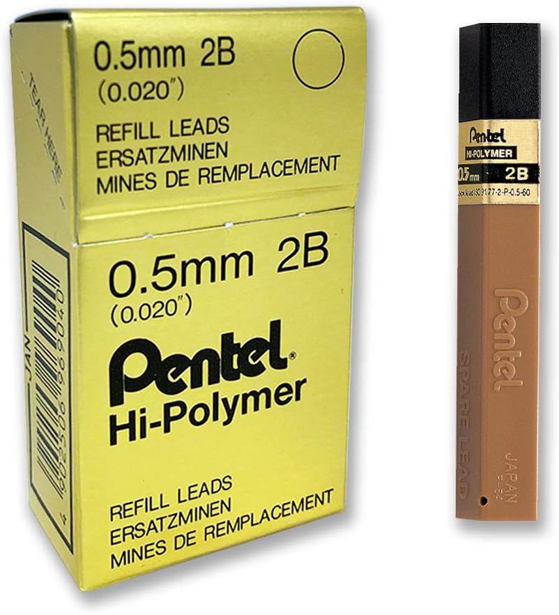 Pentel Australia 100C2B HiPolymer 0.5 mm 2B Lead Tubes 12, Box of 12 Mechanical Pencils
