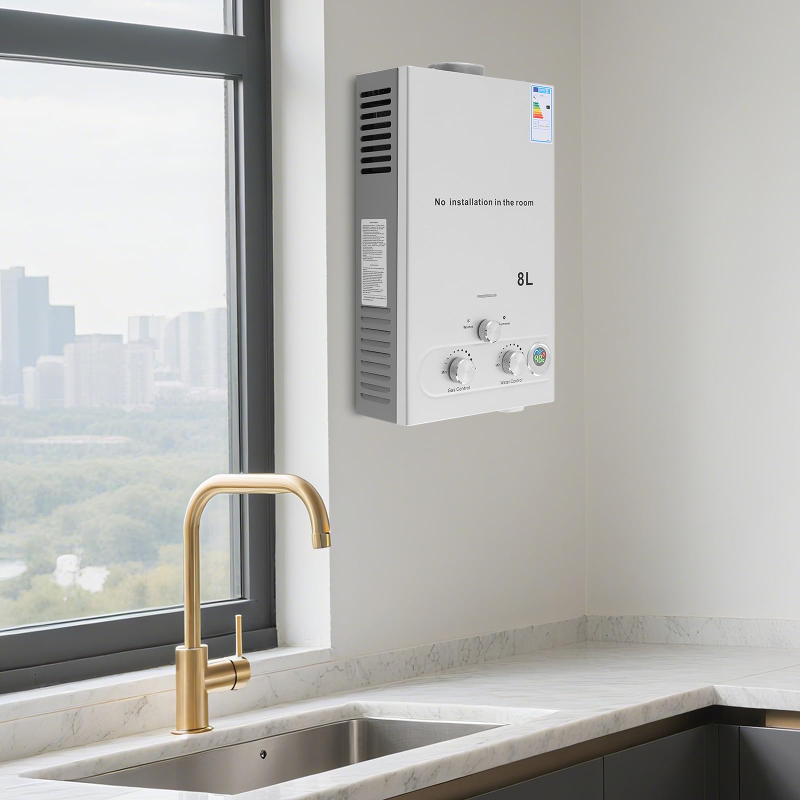 Chauffe-eau à gaz, chauffe-eau de 24KW avec régulation intelligente de la température par CPU, chauffe-eau à gaz portable pour l'extérieur, chauffe-eau sans réservoir pour la maison, les camping-cars