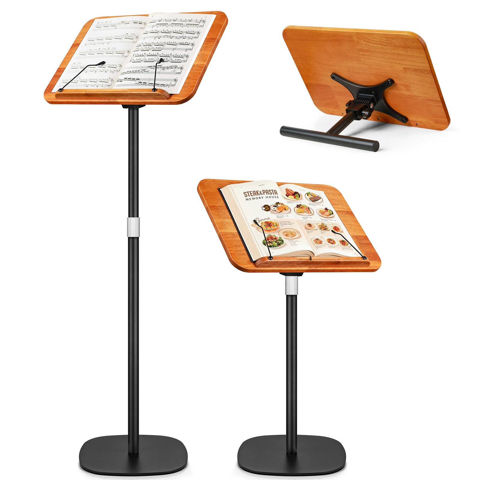 Leggio regolabile 2 in 1 per la lettura, altezza regolabile 50-130 cm, doppio uso da tavolo e da pavimento con piastra XXL, leggio inclinabile a 180°, SupportoRegolabile per PC Portatile (Nero)