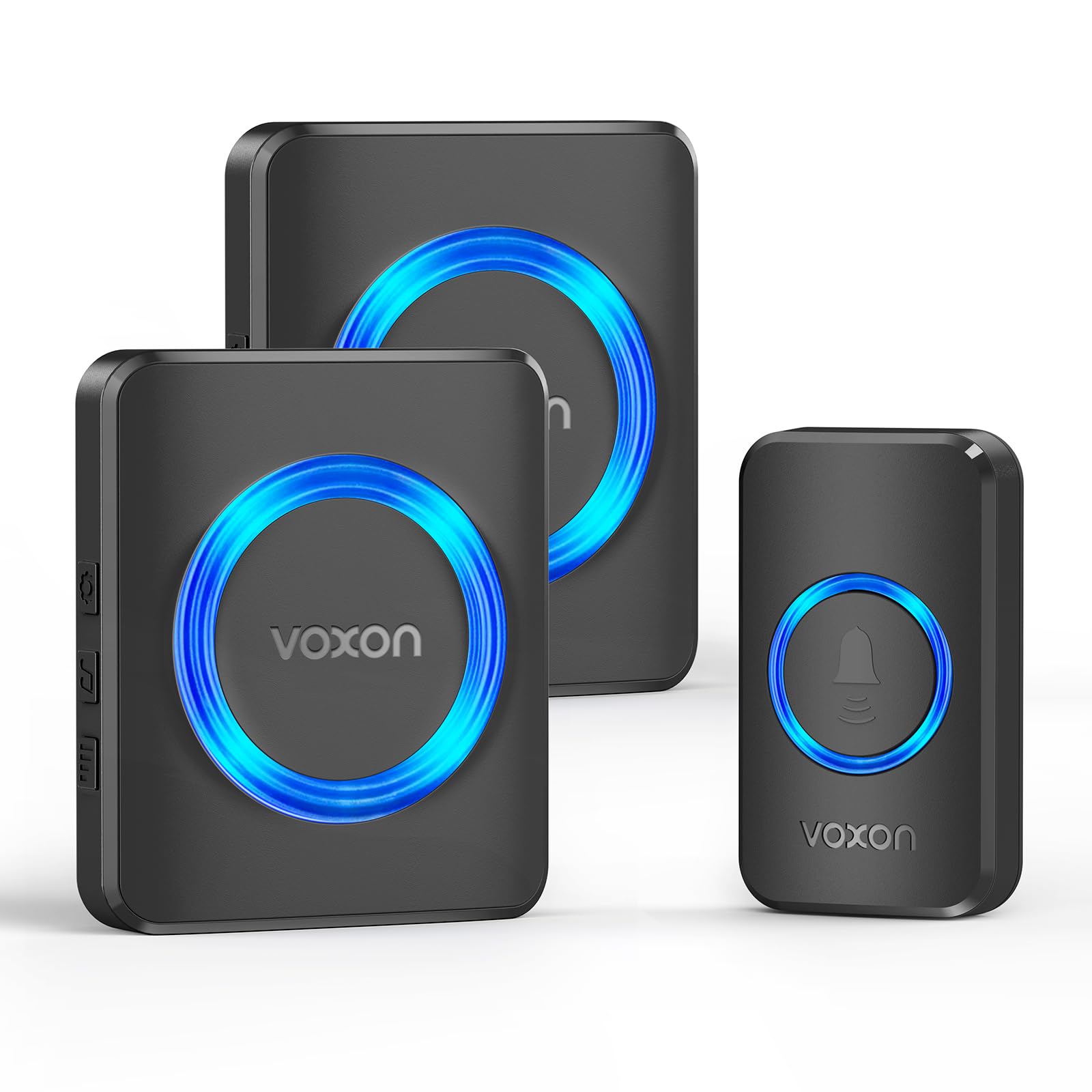 VOXON Funkklingel, 400m Reichweite Türklingel Funk Set, IP65 Aussen Wasserdicht Klingel Haustür mit 2 Empfängern, Plug-in Doorbell mit LED-Blitz, 5 Lautstärkestufen, 60 Melodien (Schwarz)