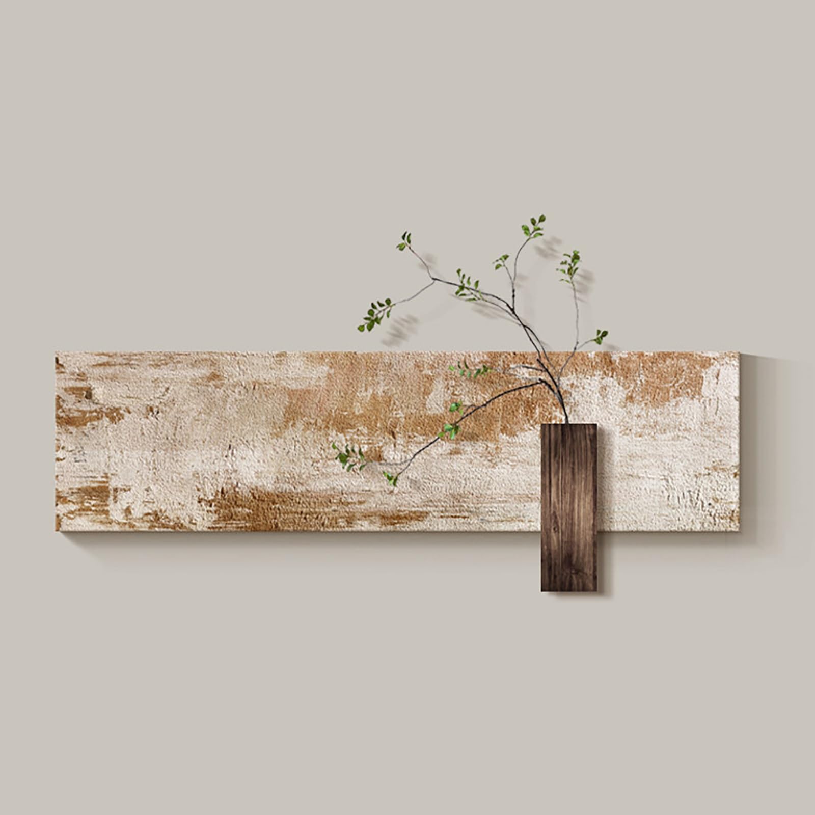 Décoration murale wabi-sabi en grès 3D avec éclairage LED texturé horizontal 40x120cm