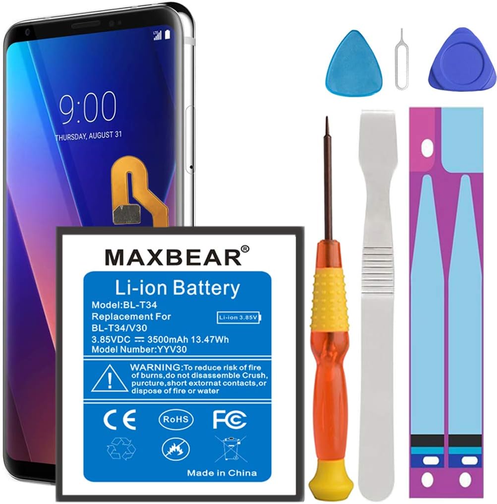 MAXBEAR Battery for LG V30, (Upgraded) 3500mAh Replacement Li-ion Battery for LG V30 BL-T34 H930 H931 H932 H933 VS996 US998 LS998 with Repair Tool Kit