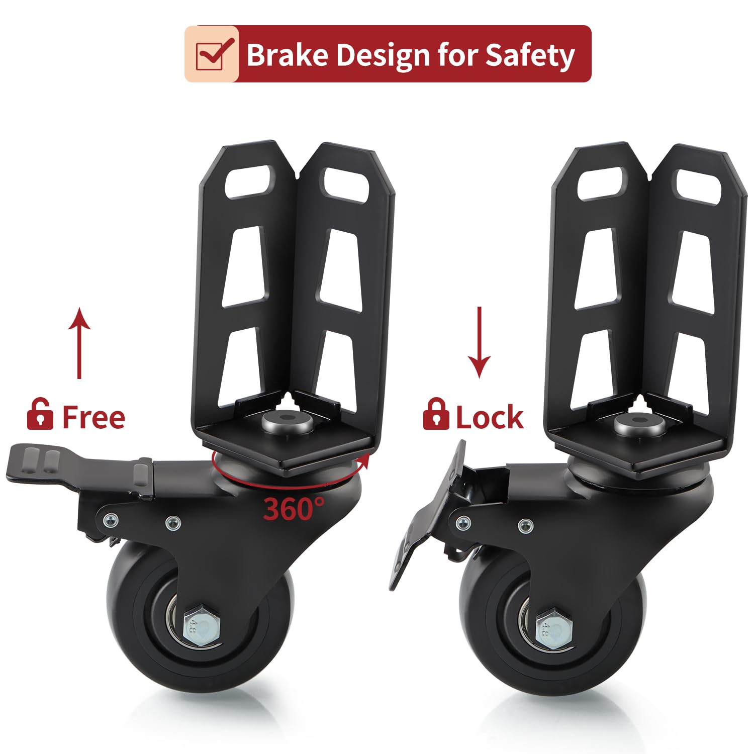 Ruote girevoli da 75 mm con freni, confezione da 4 accessori per mensole, adatte per scaffali autobloccanti senza bulloni, capacità di carico totale 453,6 kg