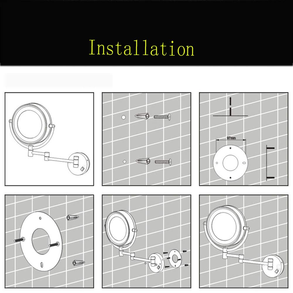 Espejo de maquillaje montado en la pared, espejo de baño de pared con lupa, extensible de dos caras, giratorio de 360 grados, acero inoxidable, para baño, 8 pulgadas (dorado 5x)