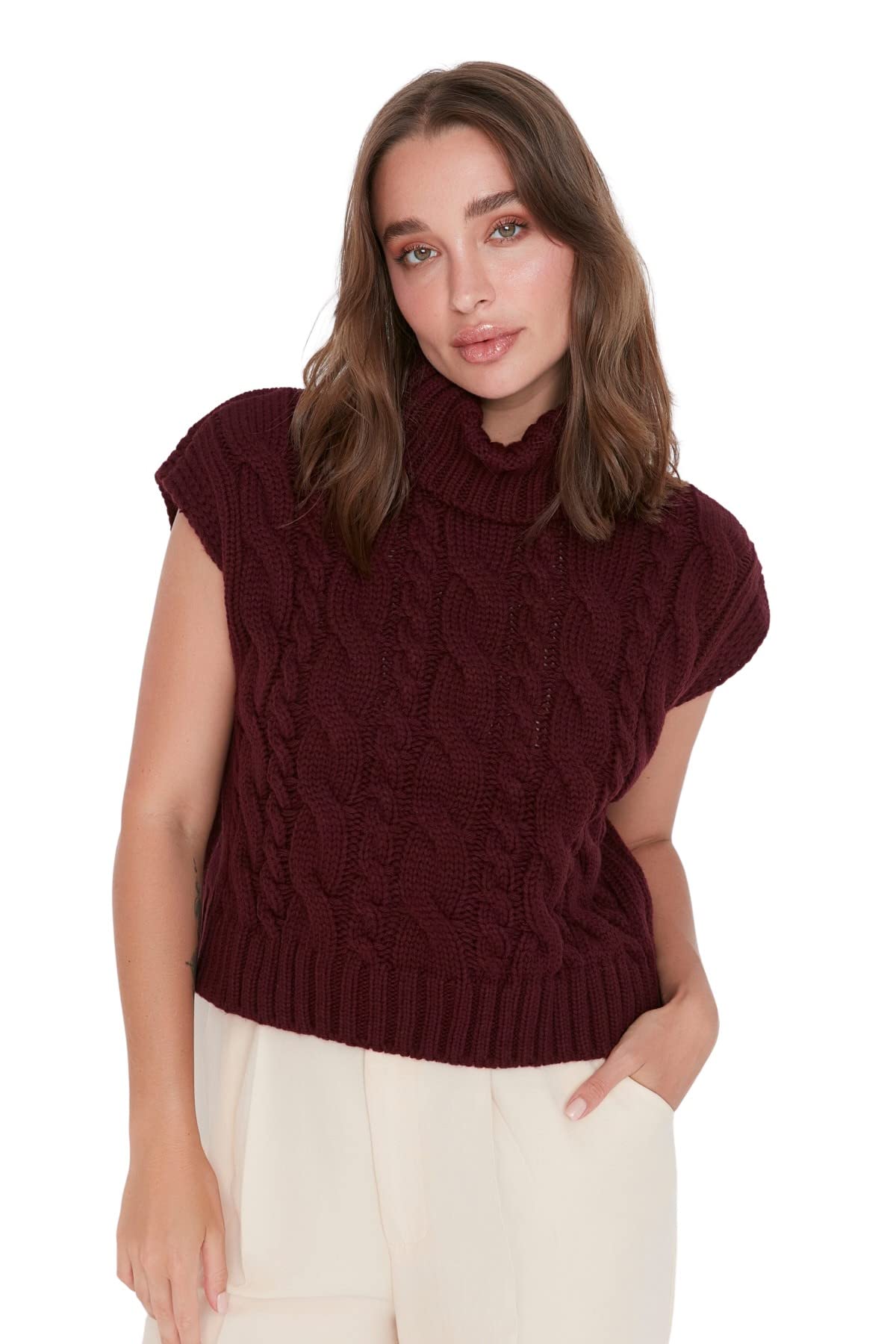 TRENDYOL Damen Fisherman Collar Knitwear Sweater, Bordeaux, S EU