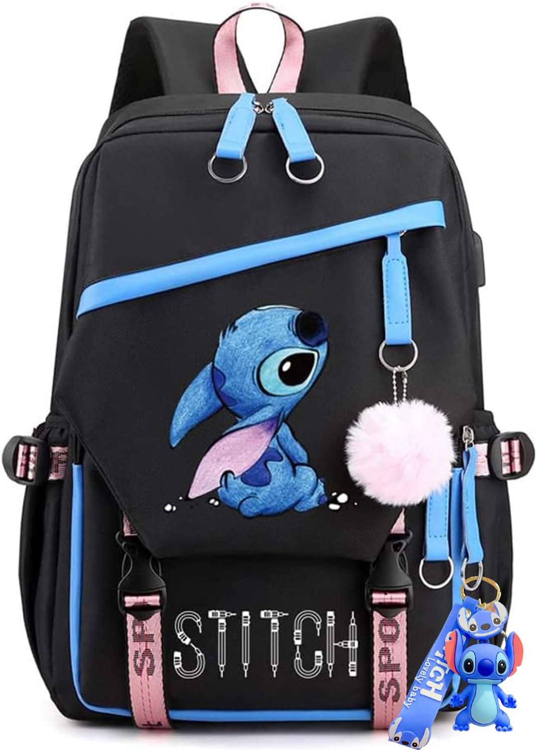 MEONIFashion Backpack with USB Charging Port Casual School Laptop Travel Bag Cute Cartoon Pattern