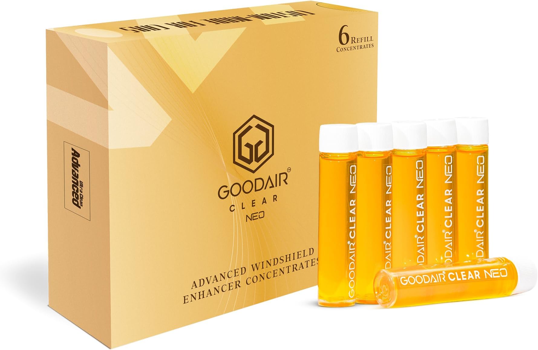 - GOODAIR Clear Neo for Crystal Clear Views | Advanced Windshield Enhancer | 6 Liquid Concentrates | Eco-Friendly Formula with Oleoguard Technology | Long-Lasting, Streak-Free Cleaning