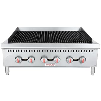 EMPURA 36" Countertop Gas Radiant Charbroiler with Reversible Cast-Iron Grate for Buffet Food Truck | 3 Burners, 90,000 BTU | 36"W x 32.3"D x 13.3"H, Stainless Steel Includes LP Conversion Kit