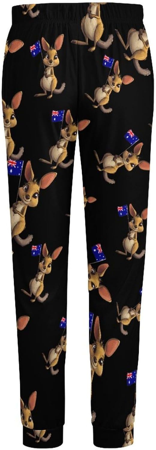 Kangarooes with Australia Flag Men's Pajama Pants Soft Nightwear Breathable Sleep Pajama Pants Pjs Bottoms