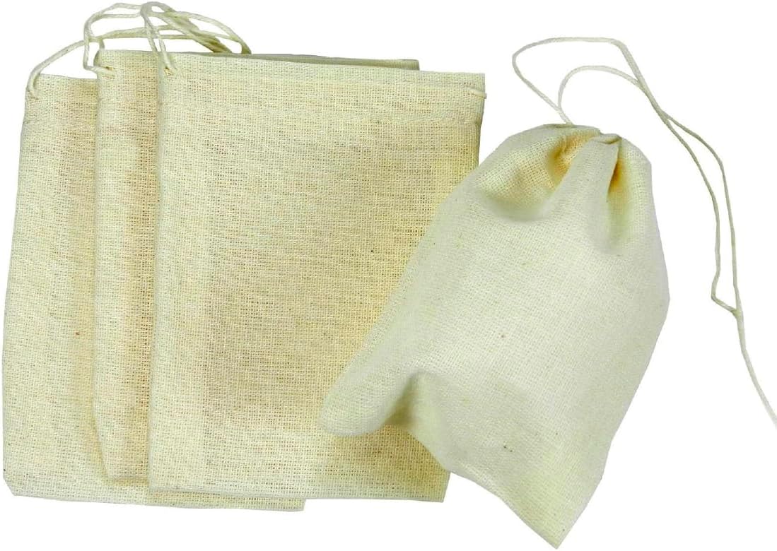 100% Cotton Drawstring Bag, Pouches for Enclosing Bulk Spices, Tea, Potpourri, and Jewelry, 100% Cotton Mini Bags, 3" x 4", Pack of 4, Natural