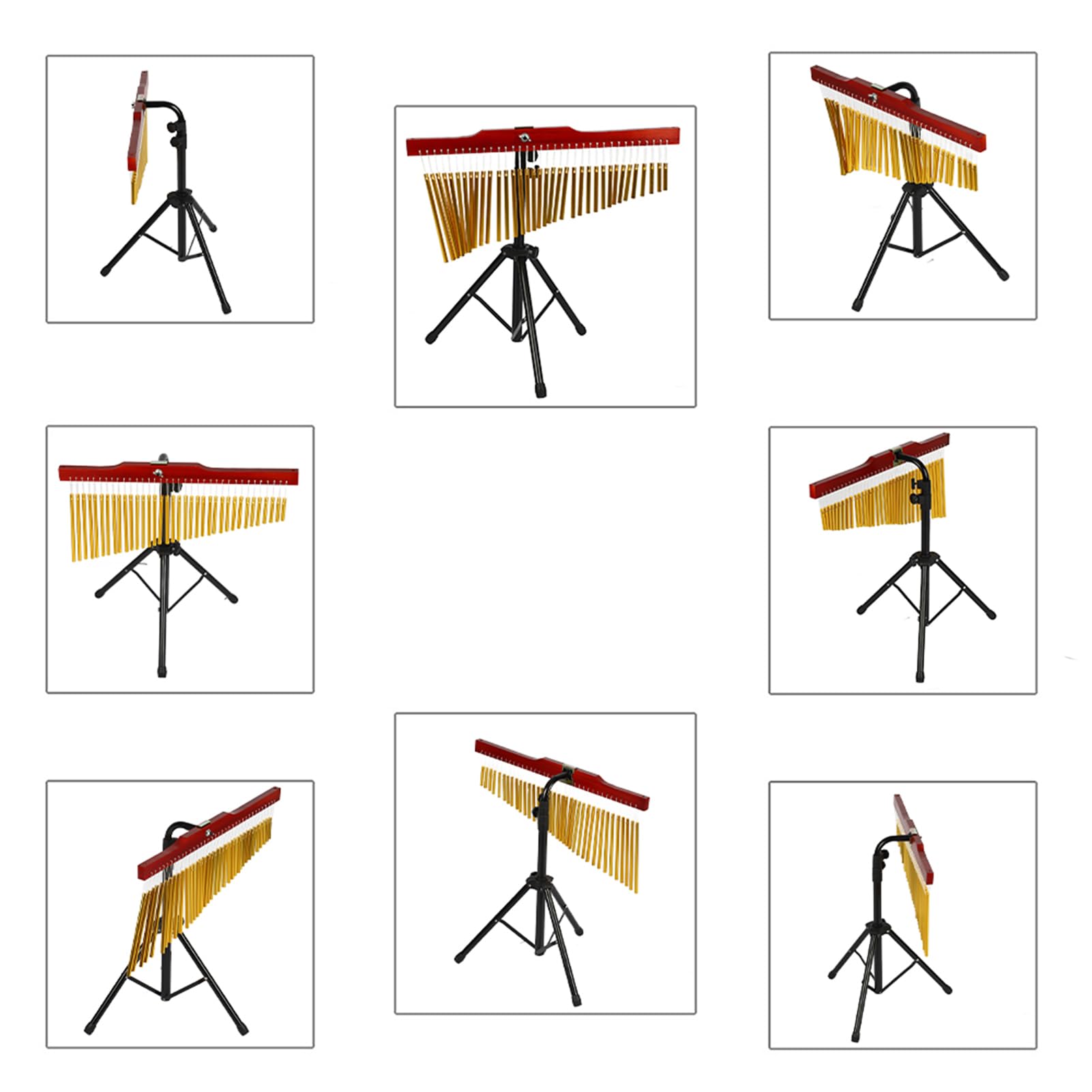 Eujgoov Carillón de Viento de 36 Barras, 36 Campanas de Aluminio Macizo con Base de Madera, Soporte de Trípode Ajustable para Instrumento de Percusión de Relajación de Meditación, Altura de 68,5-162