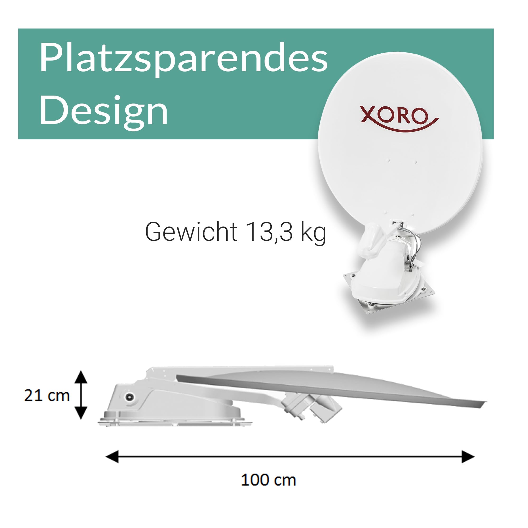 XORO MTA 80 - vollautomatische 80 cm Satellitenantenne, Einsatz stationär & mobil, 12/24 V Betrieb, inkl. Steuergerät, Installationskabel & Zubehör, Weiss