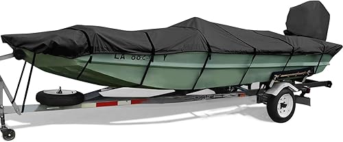 Boatpro Jon - Funda para barco de 18 pies, 900D resistente al agua, remolcable Jon Boat de 18 pies con cubierta de motor, lona de grado marino, azul