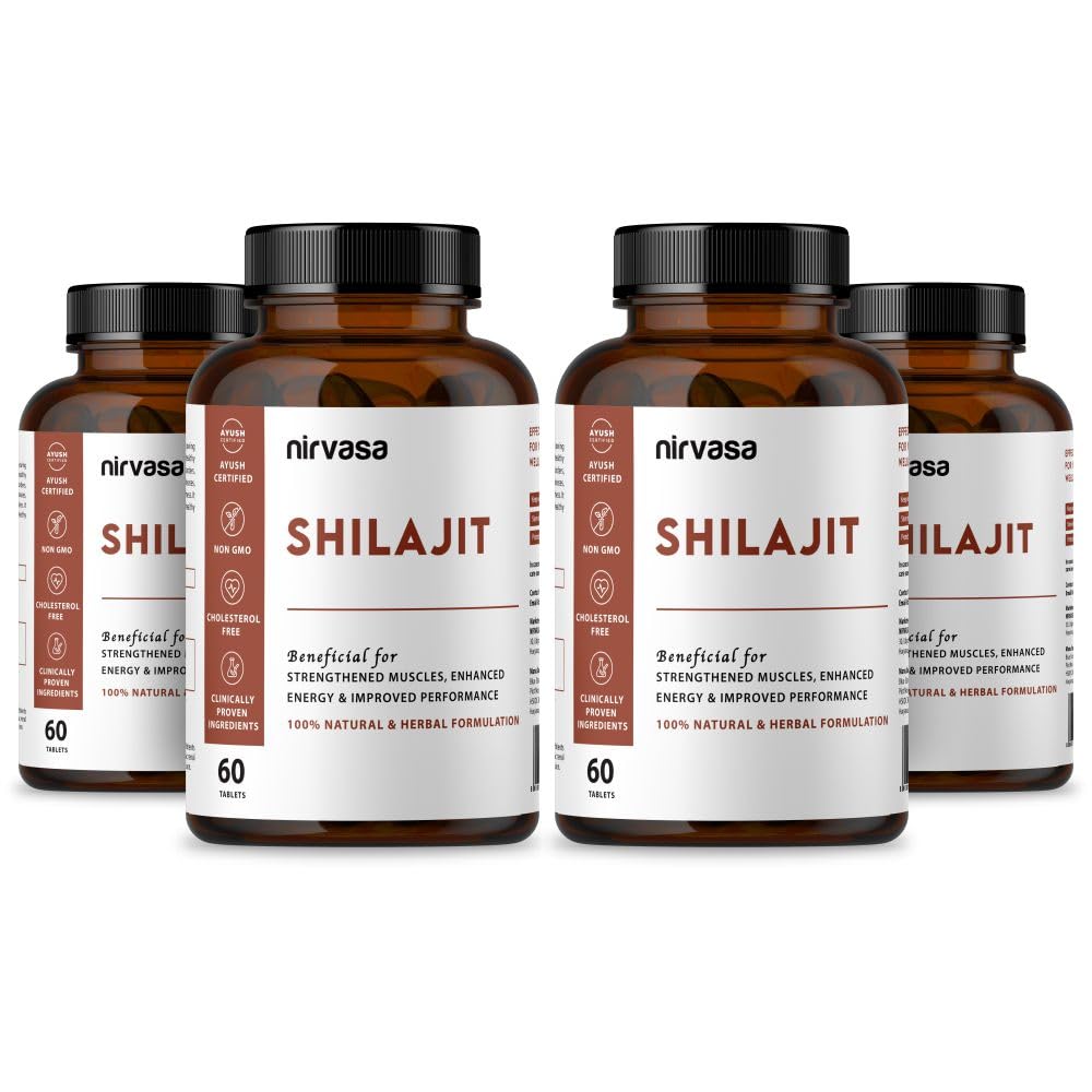 Nirvasa Shilajit Tablets (500mg) with Pure Shilajit Extract | Improves Performance, Provides Muscle Strength & Elevates Energy | Shilajit Original Tablets for Men & Women | 60 Tablets x 4