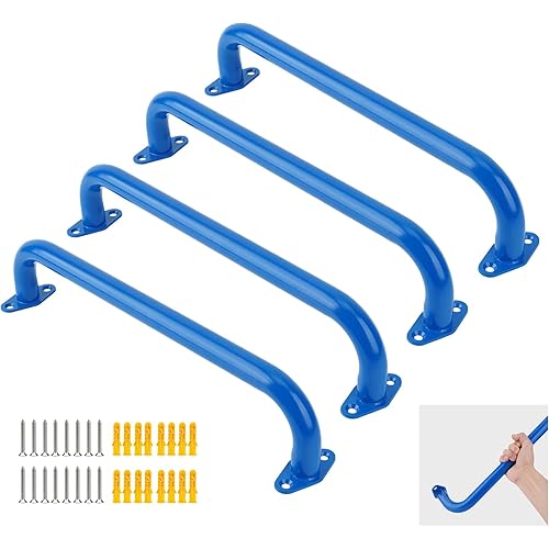 BiJun17 inch Metal Playground Handles,Monkey Bars Indoor Heavy Duty Safety Ceiling Grab Bars for Indoor Outdoor Playgrounds Climbing Frames,Treehouses,and Wall ladders (Blue Set of 4)