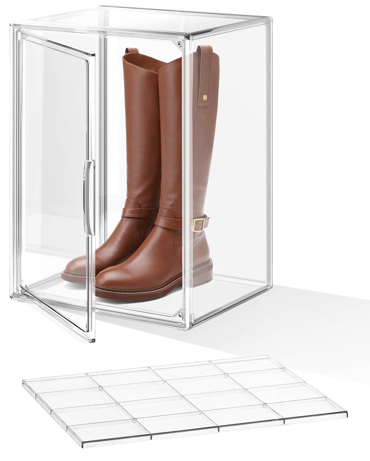 XXX-Large Clear Stackable Acrylic Display With Lid & Magnetic Door - 2-Tier Adjustable Shoe Box Case 11.8'' X 9.8'' X 15.7''Organizer For Boot, Sneakers, Collectibles, Figures, Purses | 1-Pack-image-14