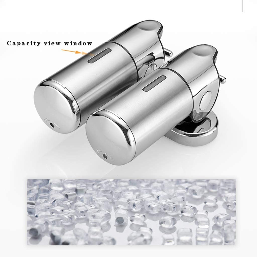 Dispensador de jabón for baño, desinfectante de Manos, Botella de Acero Inoxidable de Montaje en Pared, Cabezal Simple o Doble, Impermeable, con Barra de Acoplamiento de Metal.(A)