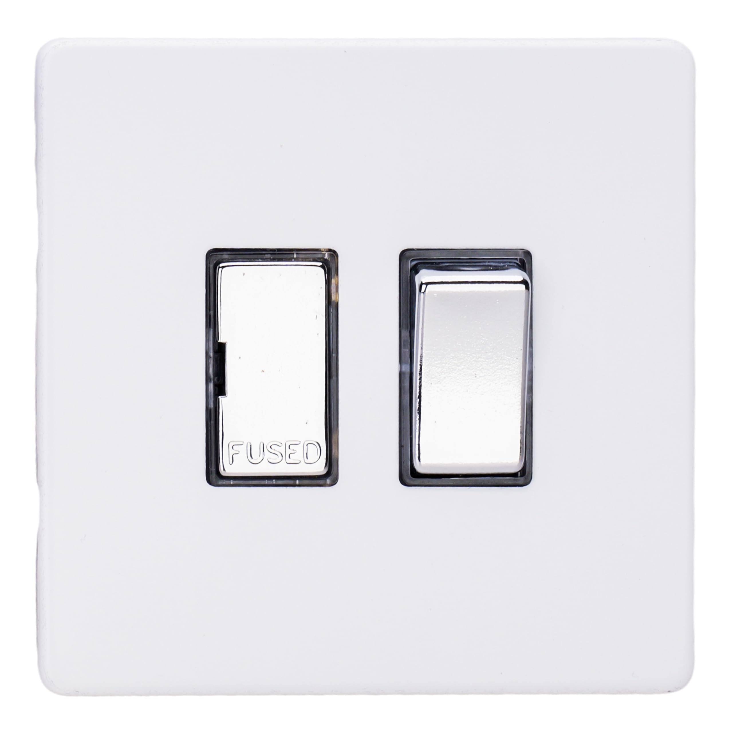Varilight Switched Fused Spur - Screwless Primed with Chrome Insert, XDY6DS.PD