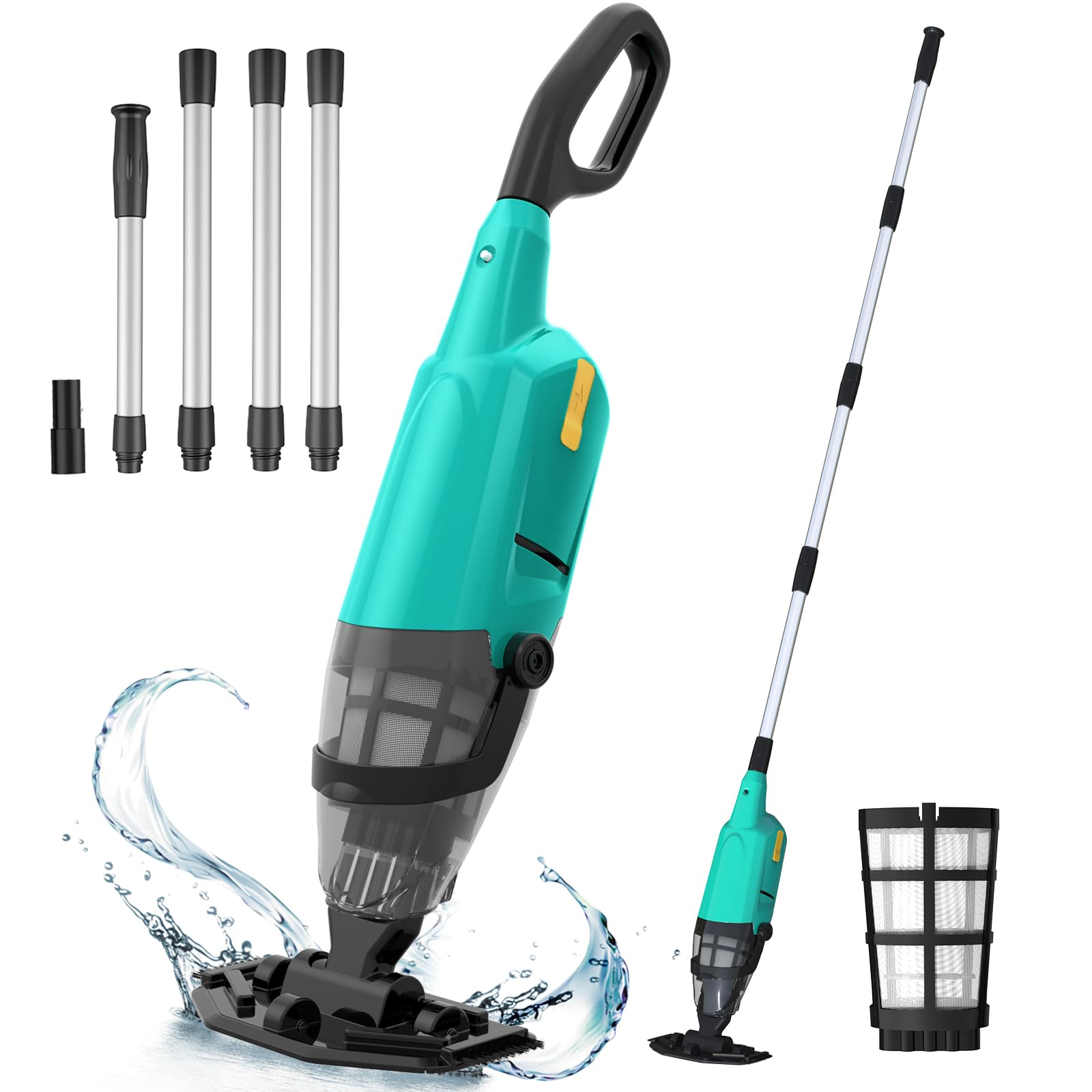 Pool Vacuum for Above Ground Pool, Cordless Handheld Pool Vacuums W/4- Section Aluminum Pole & 18 Gallons/Min Suction, 2025 Version Rechargeable Hot Tub Vacuum Spa Vac Pool Vacuum' for In-Ground Pool