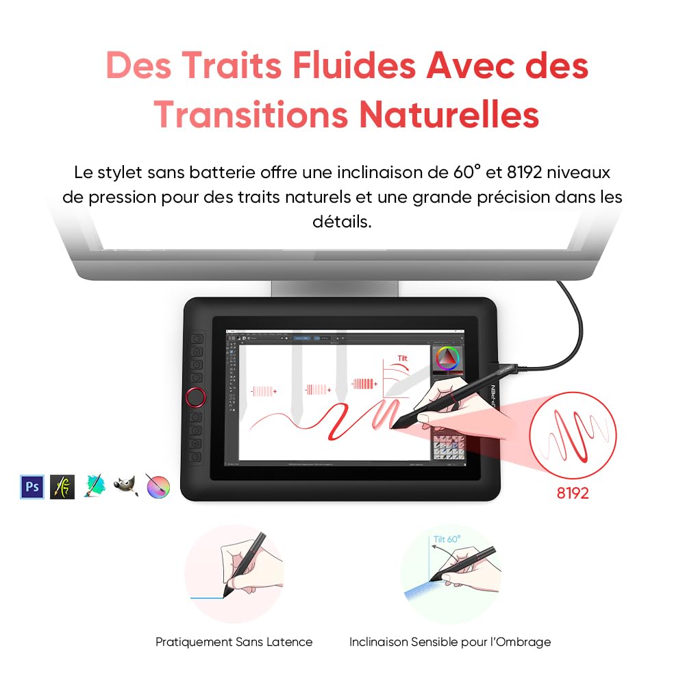 XP-PEN Artist 12 Pro Tablette Graphique avec Ecran HD IPS 11.6" Stylet à 8192 Niveaux avec Inclinaison et 8 Touches de Raccourcis - Compatible avec Mac, Windows | Écran Laminé Anti-Parallaxe | Couleurs 72% NTSC | Stylet 8192 Niveaux | Molette Personnalisa