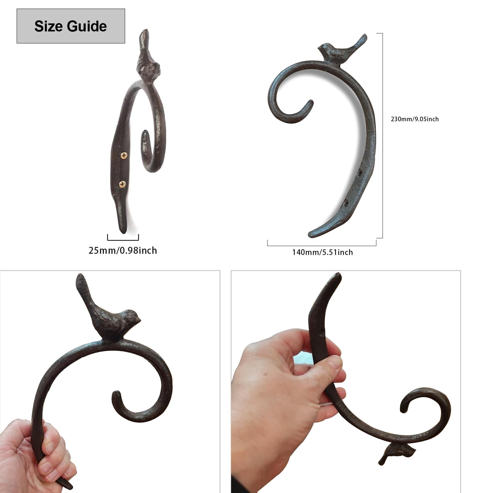 Soporte colgante de hierro fundido resistente con adorno de pájaro, colgador decorativo rústico para plantas, soporte de pared para cesta de flores, comedero de pájaros, campanillas de