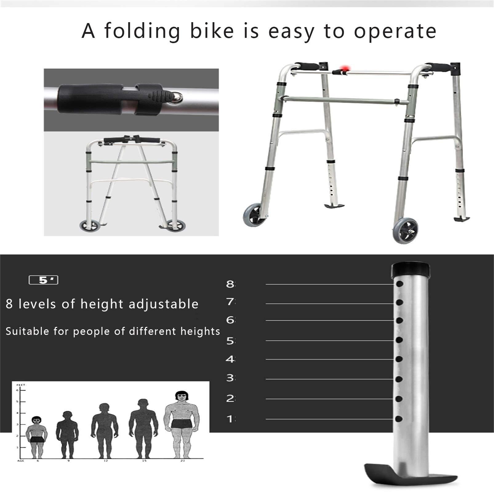Andador plegable estándar for personas mayores, altura ajustable con ruedas, equipo de rehabilitación for personas con discapacidad. rehabilitación ayudas