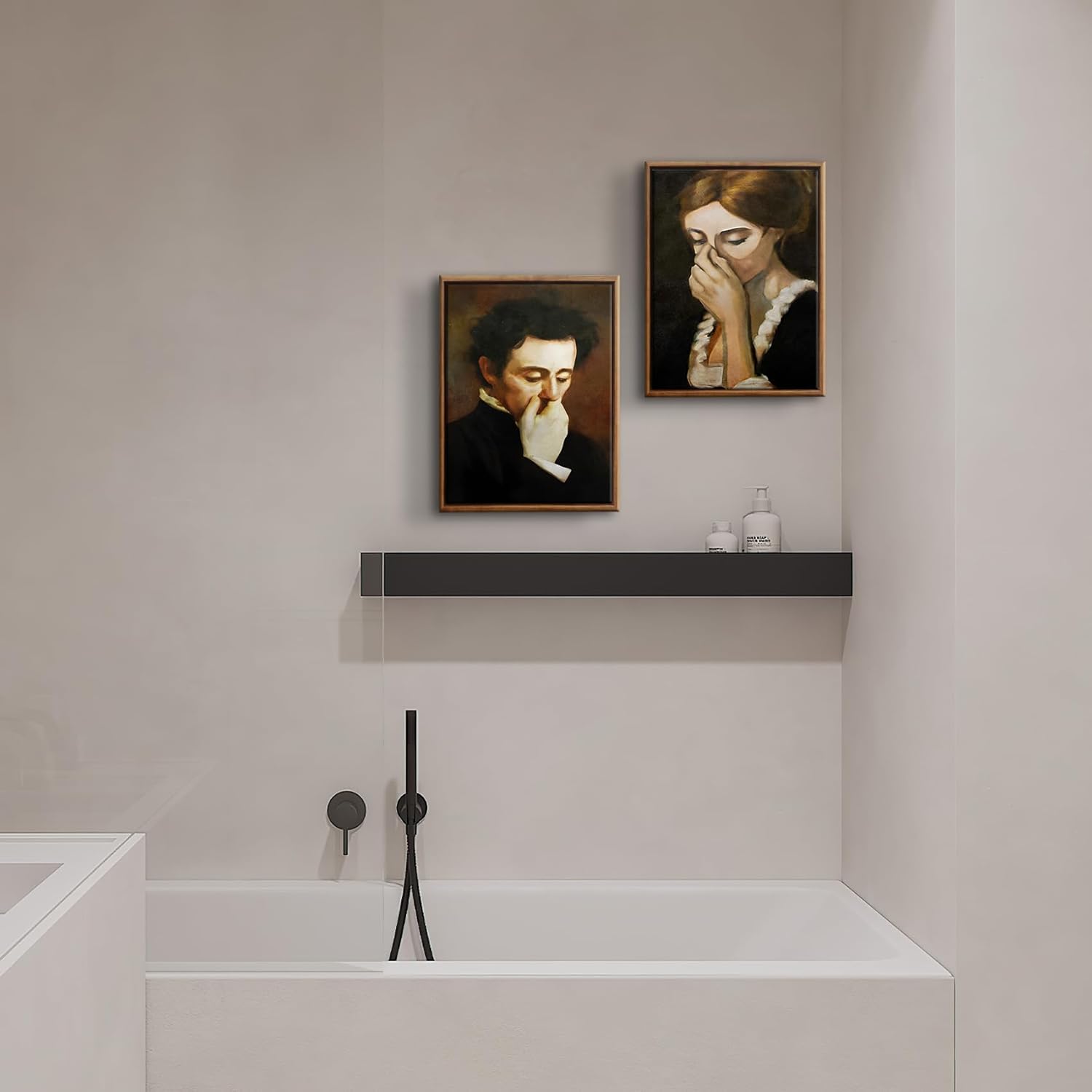 BJVJKSU Framed Funny Bathroom Canvas Wall Art Vintage mid century Style Prints Wall Decor Black and White Humor Classical Toilet Bad Smell Pictures Poster Amusing Lady Man Painting Gift(8x10in) - Image 5