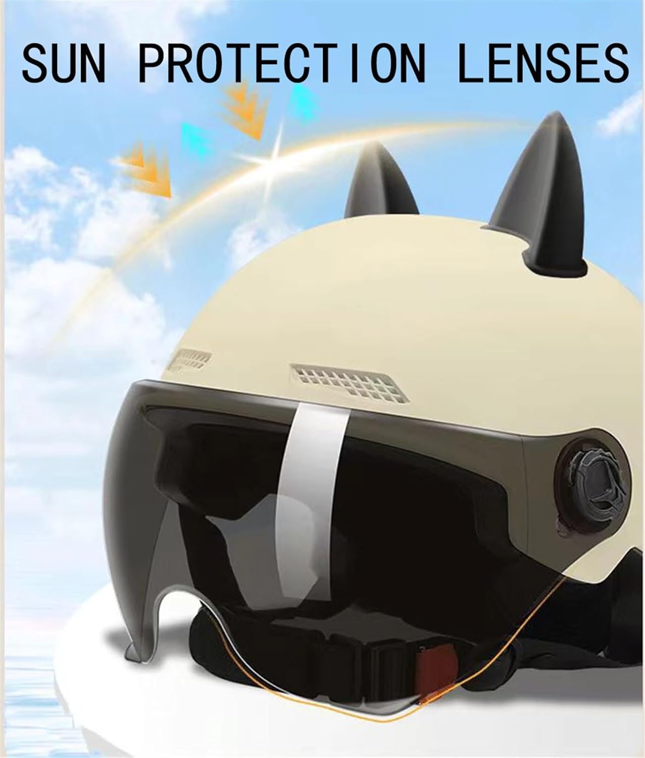 DOT Approved Cute Cat Ears Kids Motorcycle Helmets, Toddler Boys Girls Open Face Half Helmets with Visor, Youth Electric Scooter Go-Kart Four Wheeler ATV Moped Fashion Safety Hat(Black)