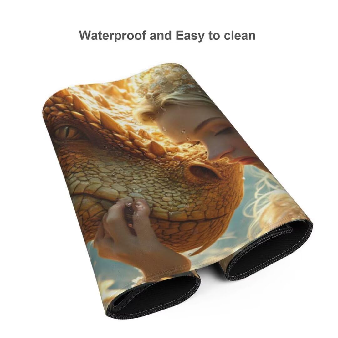 Alfombrilla de ratón 1400x600x3 MM, Alfombrilla Ratón XXL Extendida de Gran Tamaño con Bordes Cosidos, Base de Goma Antideslizante Almohadilla para Teclado, La Diosa del dragón S-8021