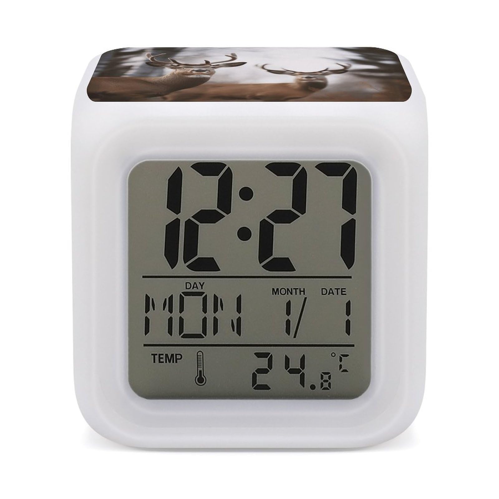 FekiLoot Deer Alarm Clock for Heavy Sleepers Wake Up Digital Clock with 7 Color Changing Night Light Super Loud Digital Alarm Clocks Small Machine Alarm Clocks
